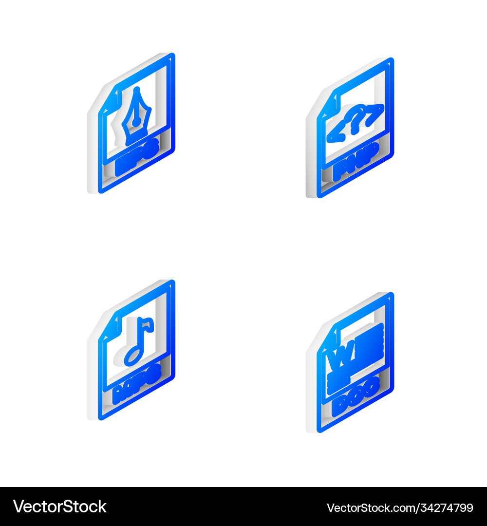 Set isometric line php file document eps mp3 Vector Image