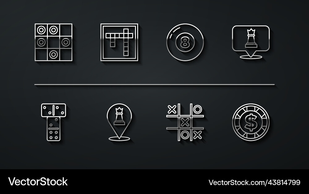 Set line board game of checkers domino chess Set line board game of checkers domino chess vector image