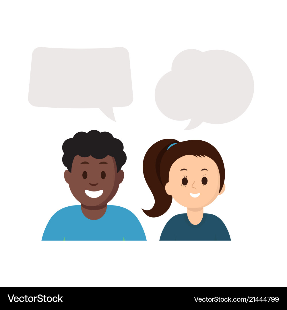 Smiling boy and girl with empty clouds for text Smiling boy and girl with empty clouds for text Vector Image