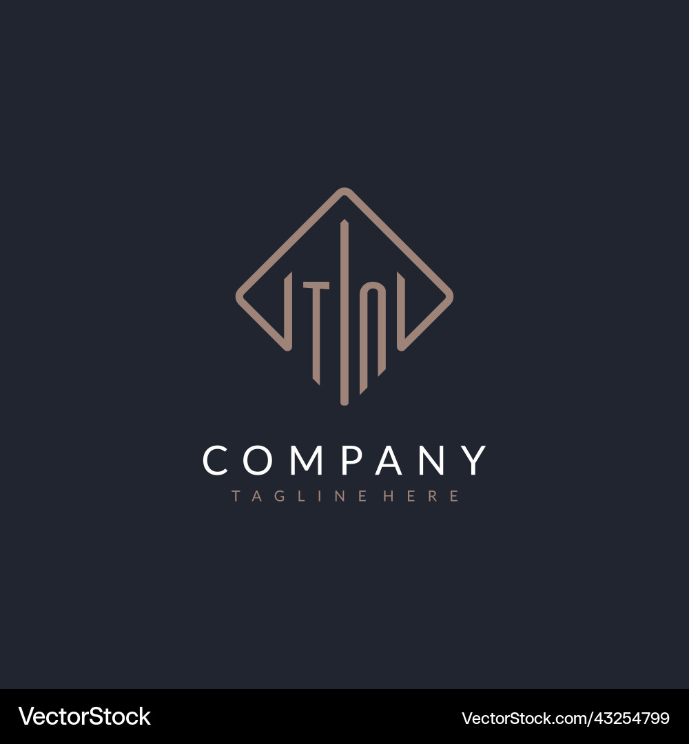 Tn initial logo with curved rectangle style design Tn initial logo with curved rectangle style design Vector Image