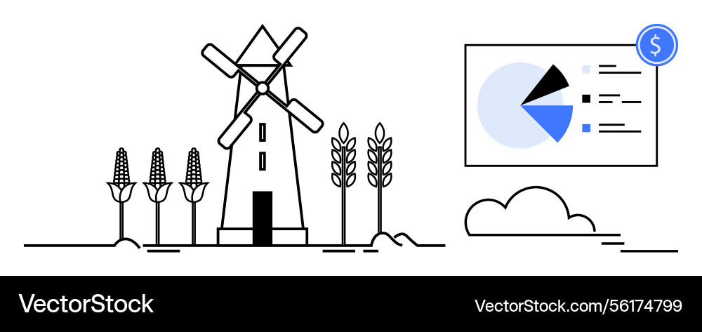 Windmill with cornfield and data analysis concept Vector Image