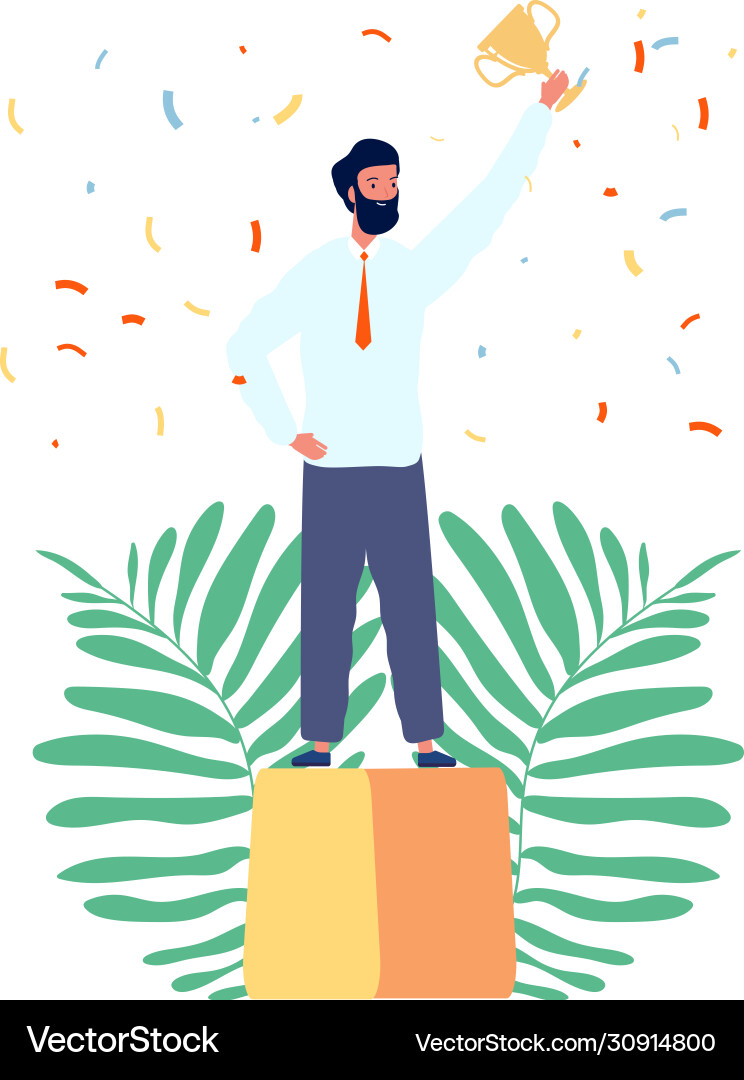 Businessman winner isolated man on pedestal Businessman winner isolated man on pedestal vector image