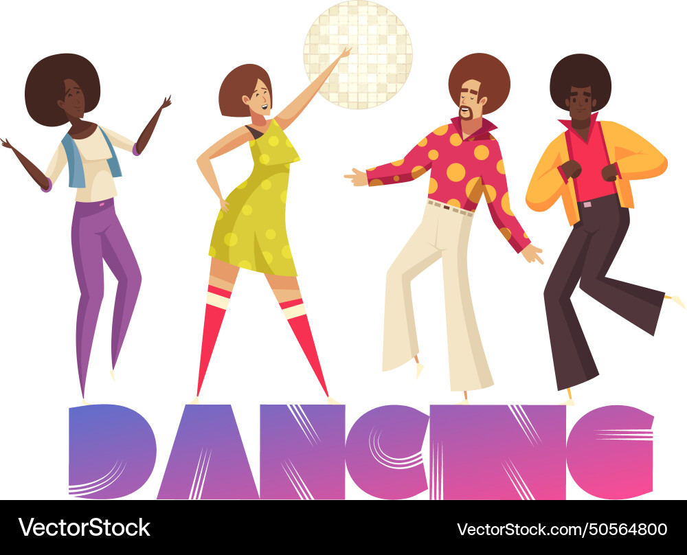 Disco dancing people composition Royalty Free Vector Image