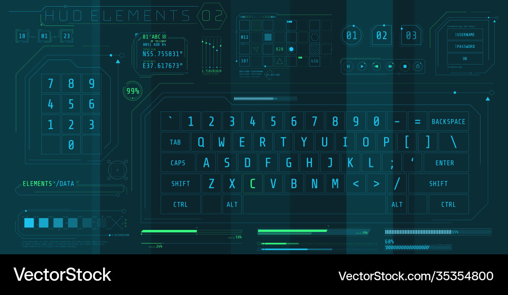 Futuristic Keyboard & UI Elements vector image