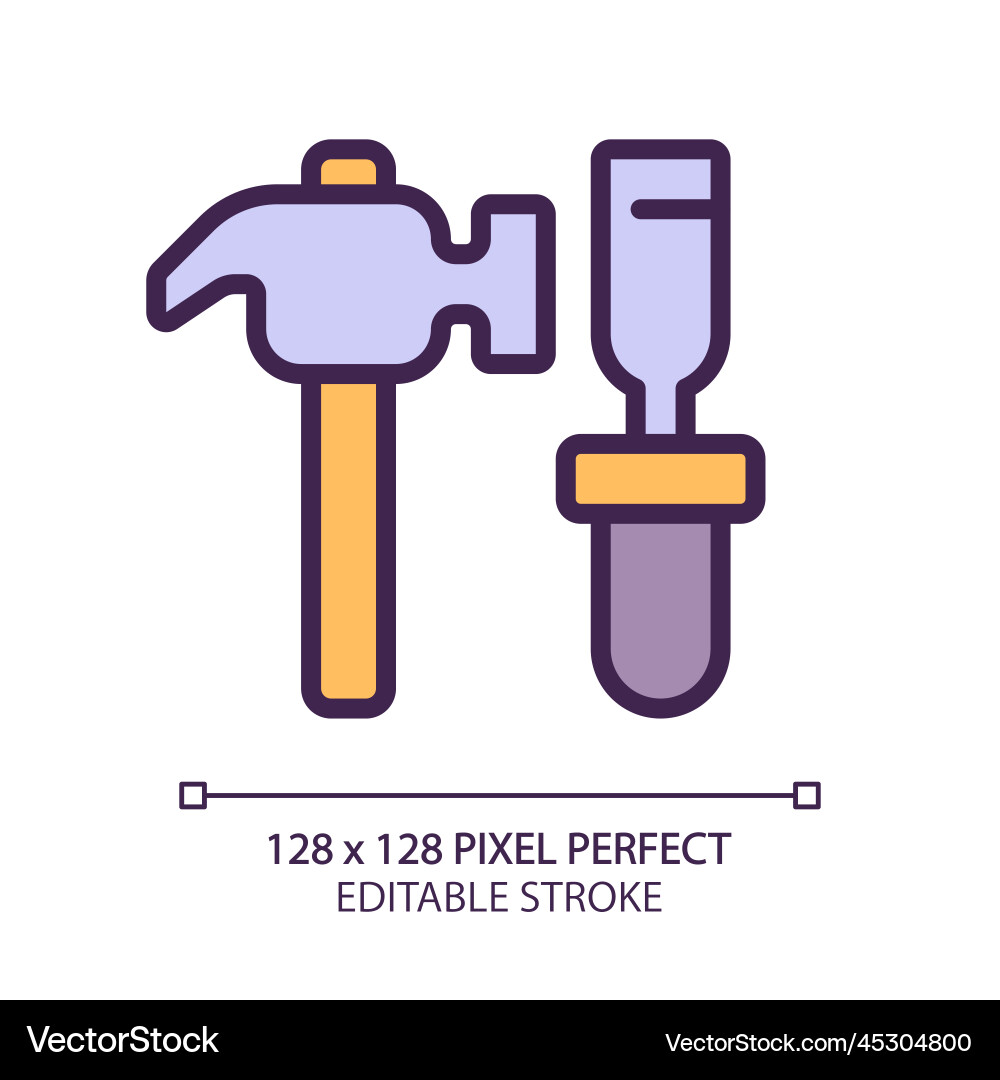 Hammer and chisel pixel perfect rgb color icon Hammer and chisel pixel perfect rgb color icon vector image