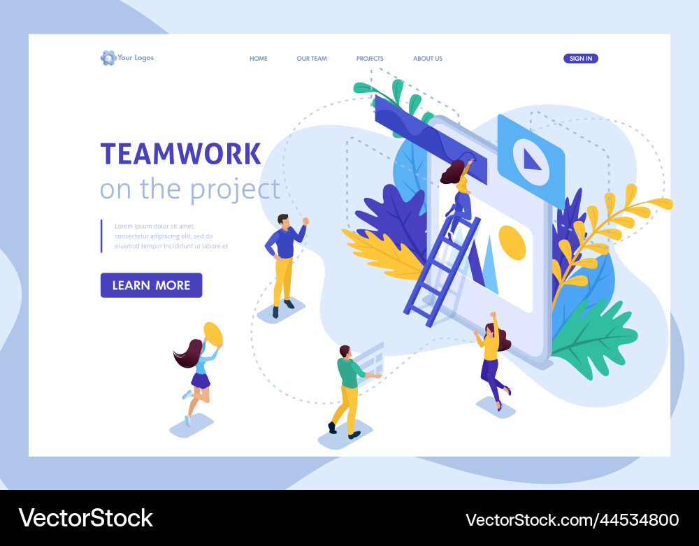 Isometric concept workflow and teamwork of a big Isometric concept workflow and teamwork of a big Vector Image