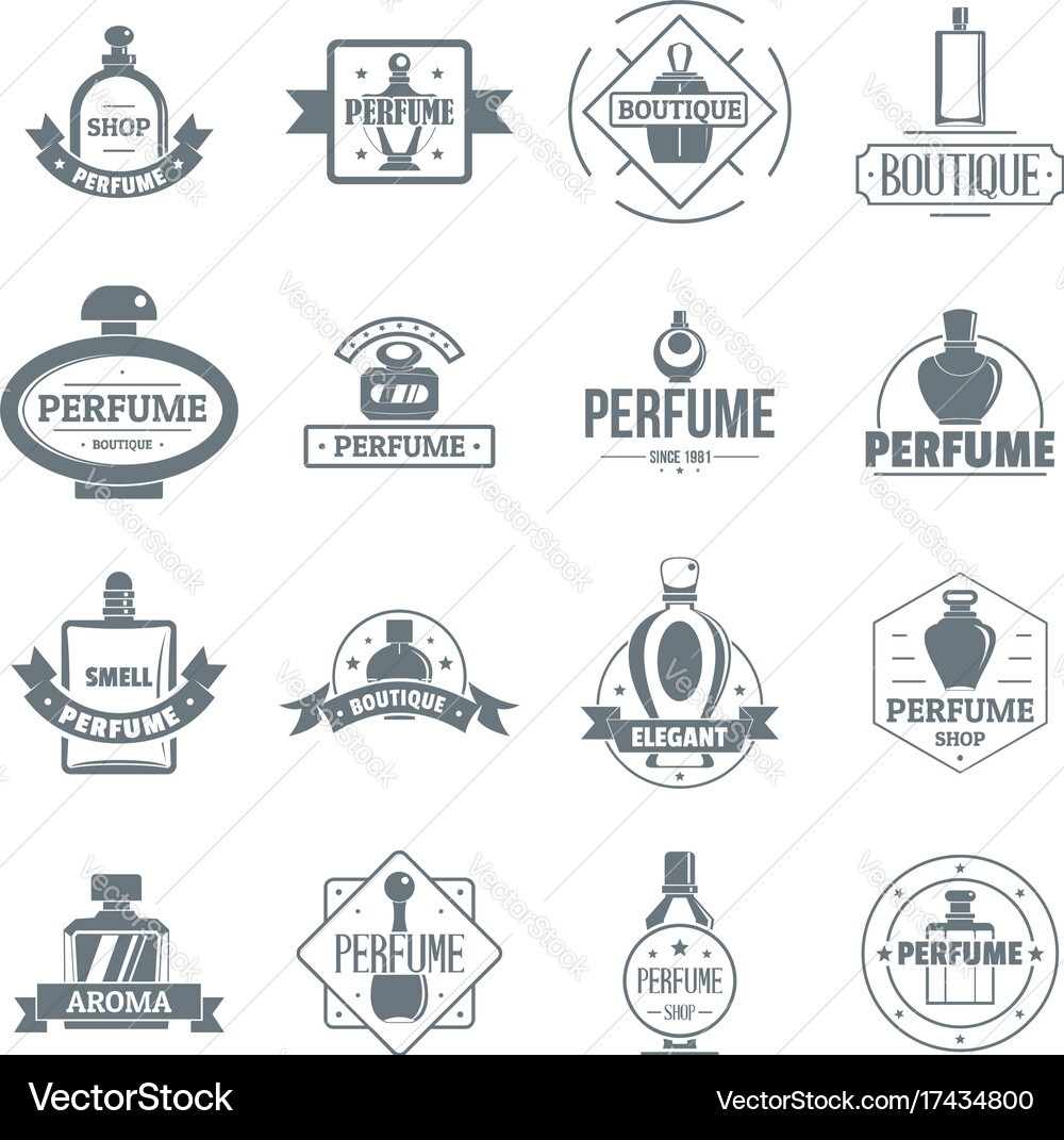 Perfume bottles logo icons set simple style Vector Image
