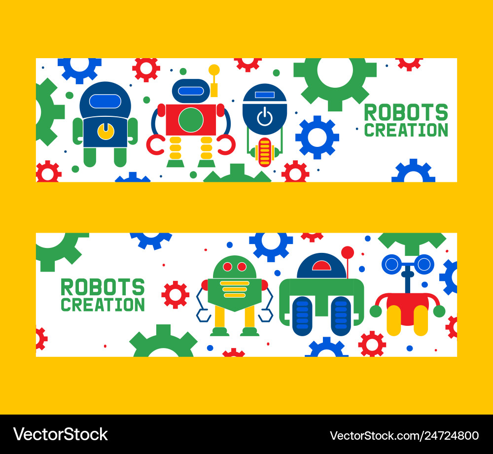 Robotics creation icons set of banners Robotics creation icons set of banners vector image