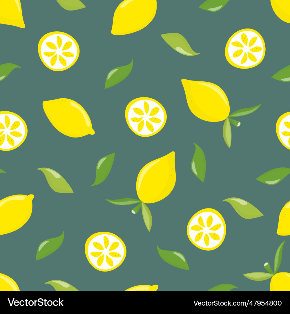 Seamless pattern with lemons on a dark background vector image