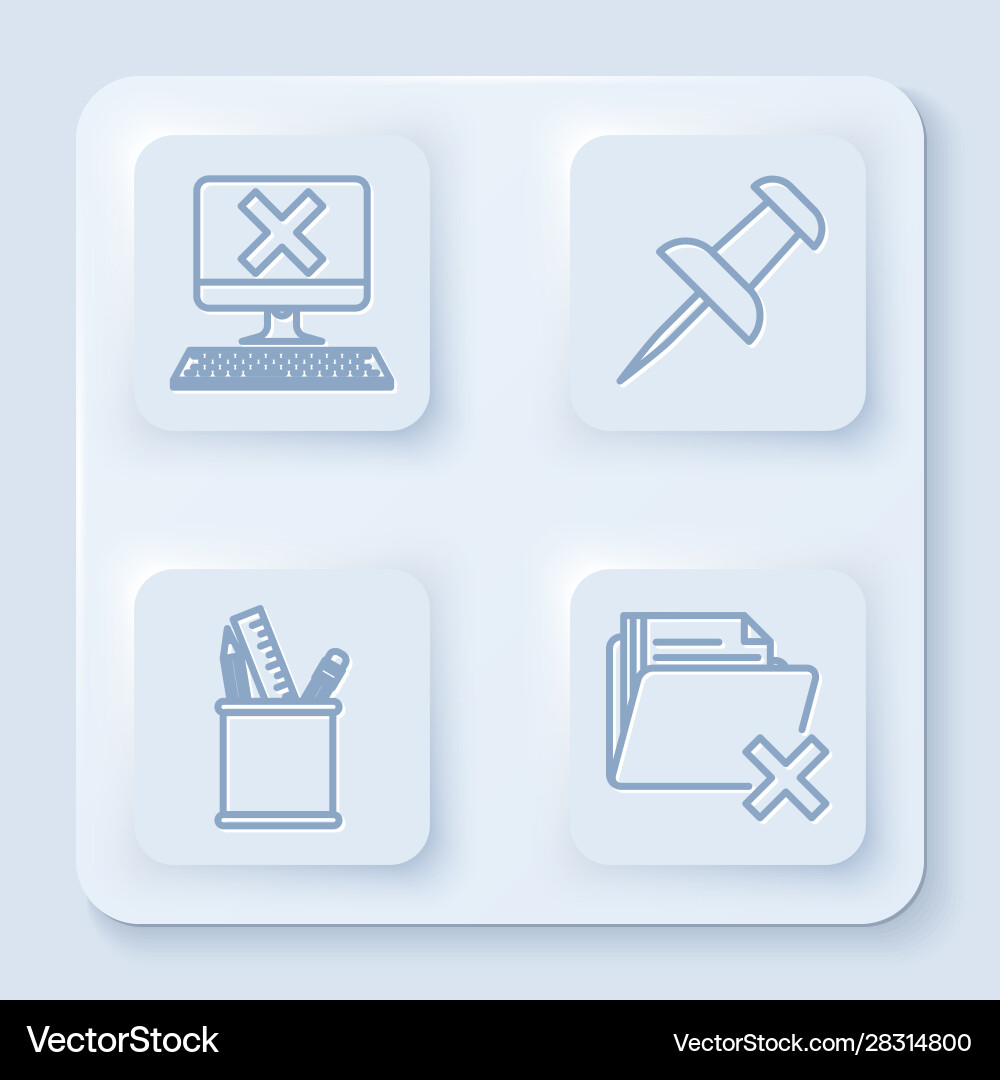 Set line computer with keyboard and x mark push Vector Image