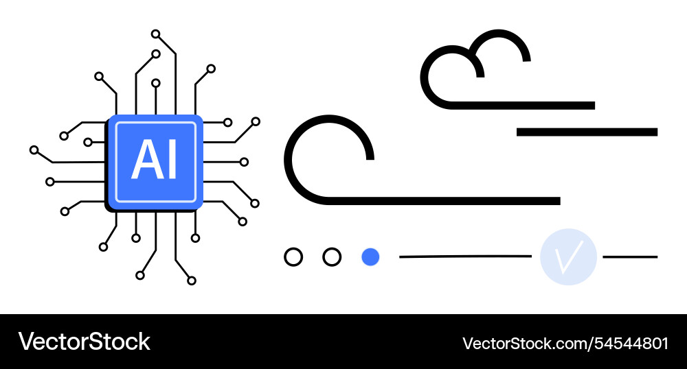 Ai chip connected to circuits with abstract cloud Vector Image