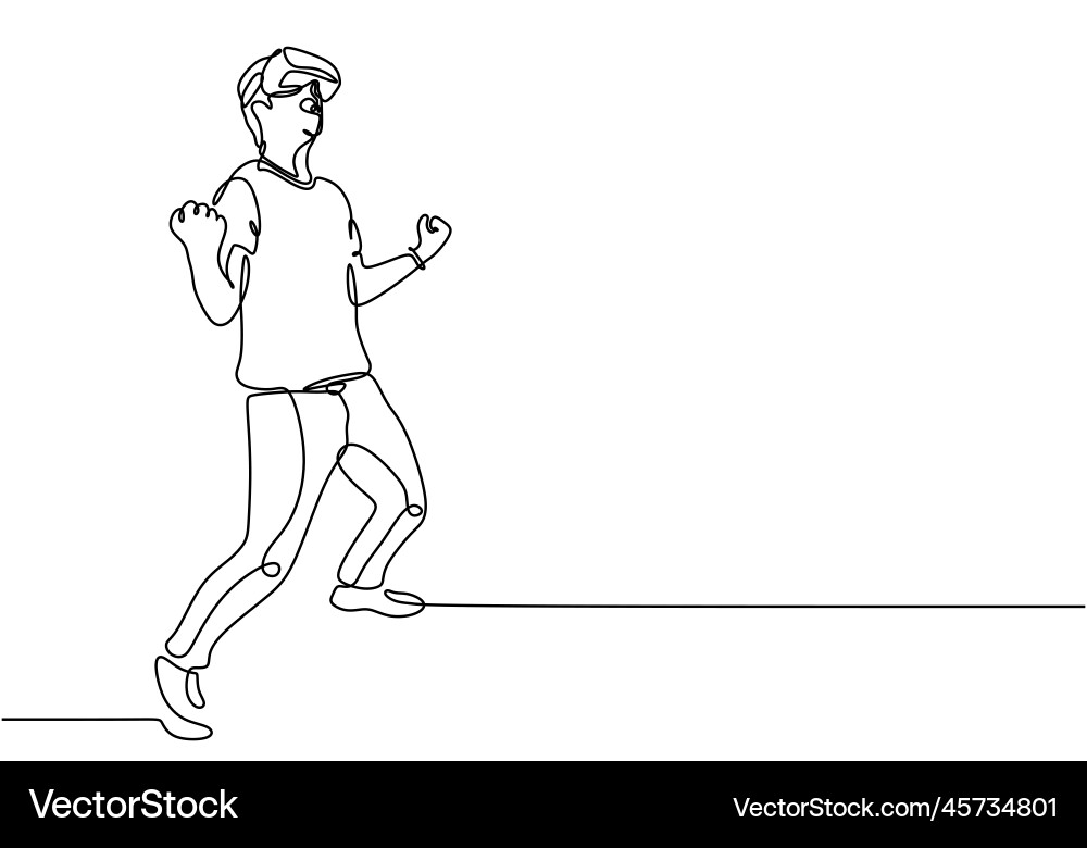 Continuous line drawing of man enjoy virtual Continuous line drawing of man enjoy virtual Vector Image