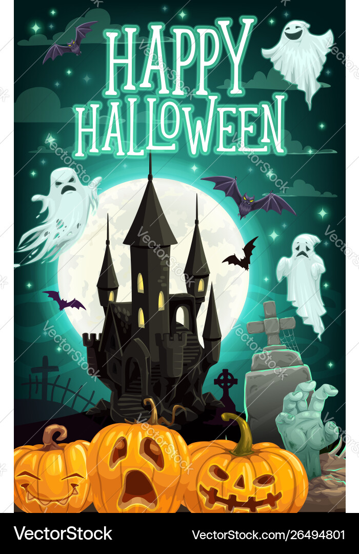 Halloween Ghosts and Pumpkins Vector Image