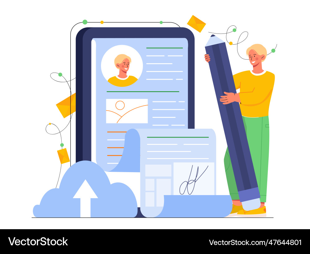 Man fill out form via mobile application Man fill out form via mobile application vector image