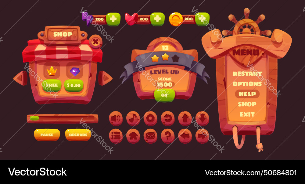 Pirate game ui design elements Pirate game ui design elements vector image