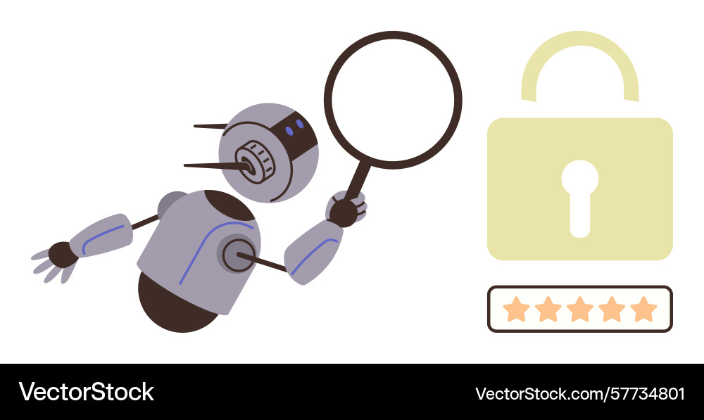 Robot analyzing security with magnifying glass vector image