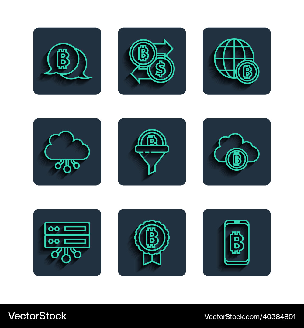 Set line server bitcoin mining from Set line server bitcoin mining from vector image