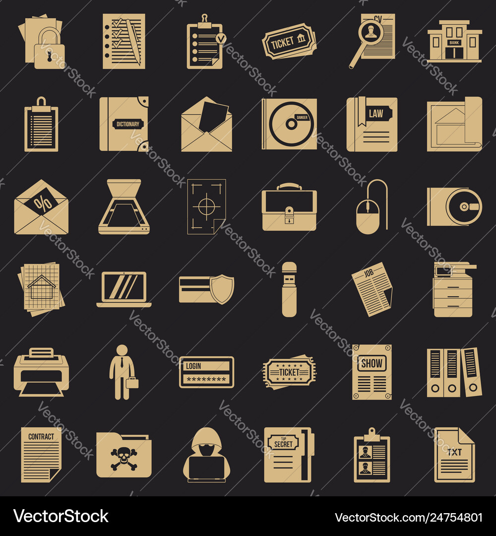 Working document icons set simple style Vector Image