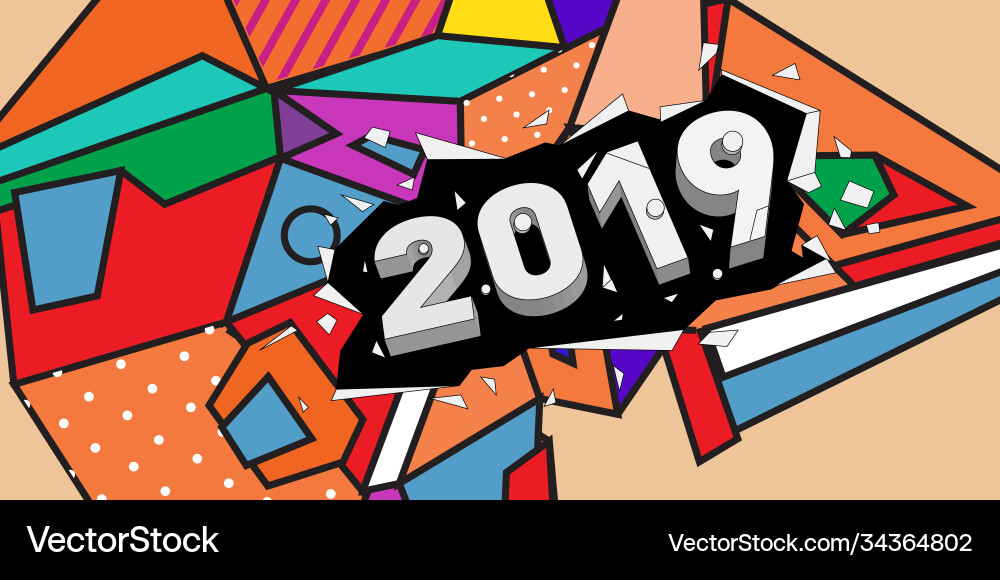 2019 new year text with colorful abstract Vector Image