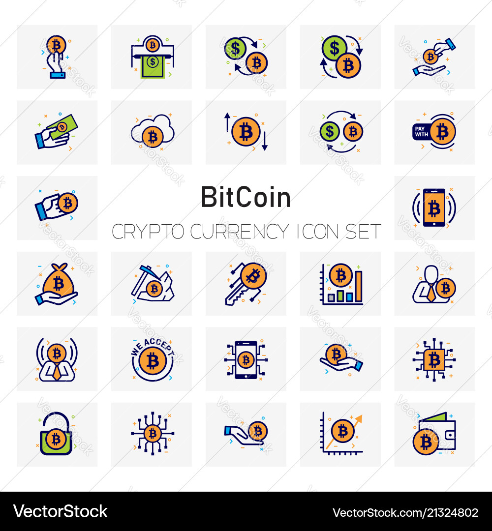 Bit coin crypto currency icons set Vector Image