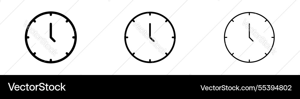 Clock-five icons in three different stroke lines vector image