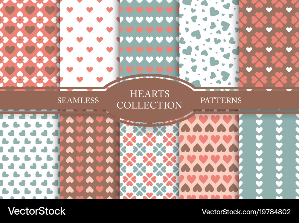 Collection of seamless patterns with hearts Vector Image