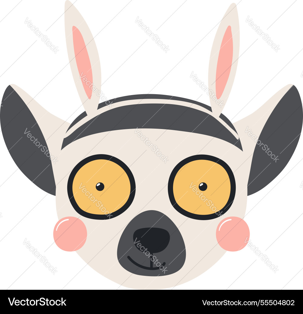 Cute lemur face with easter bunny ears character Cute lemur face with easter bunny ears character vector image