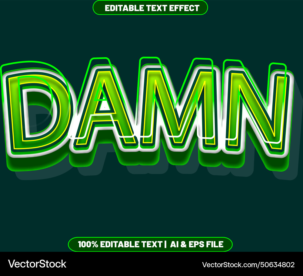 Damn editable text effect emboss style vector image