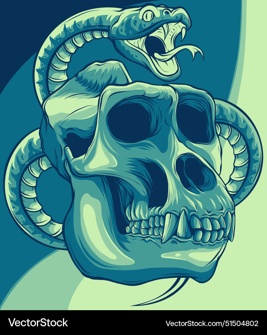 Monkey skull with snake Vector Image