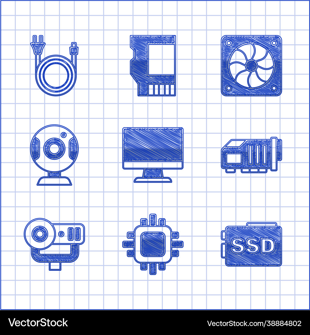 Set computer monitor screen processor with cpu Set computer monitor screen processor with cpu vector image