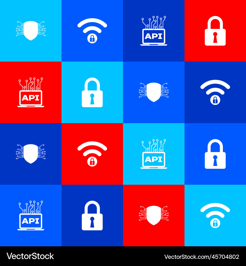 Set cyber security wifi locked computer api Vector Image
