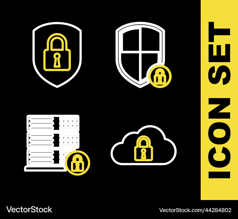 Set line shield security with lock cloud Set line shield security with lock cloud Vector Image
