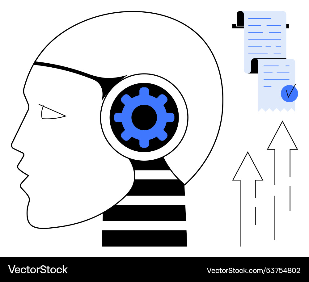 Side profile of ai robot head with gears Side profile of ai robot head with gears vector image