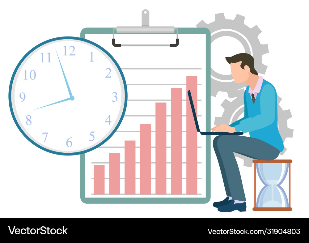 Coder with laptop time management clock Coder with laptop time management clock vector image