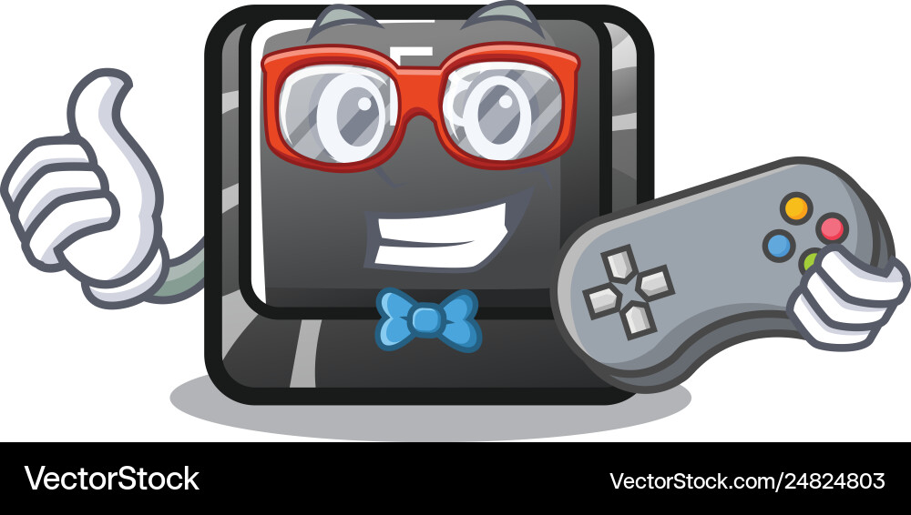 Gamer f8 button installed on computer mascot Gamer f8 button installed on computer mascot vector image