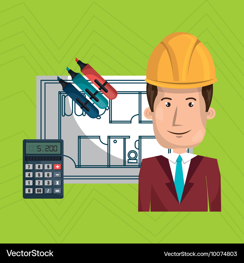 Man architecture calculator plans Vector Image