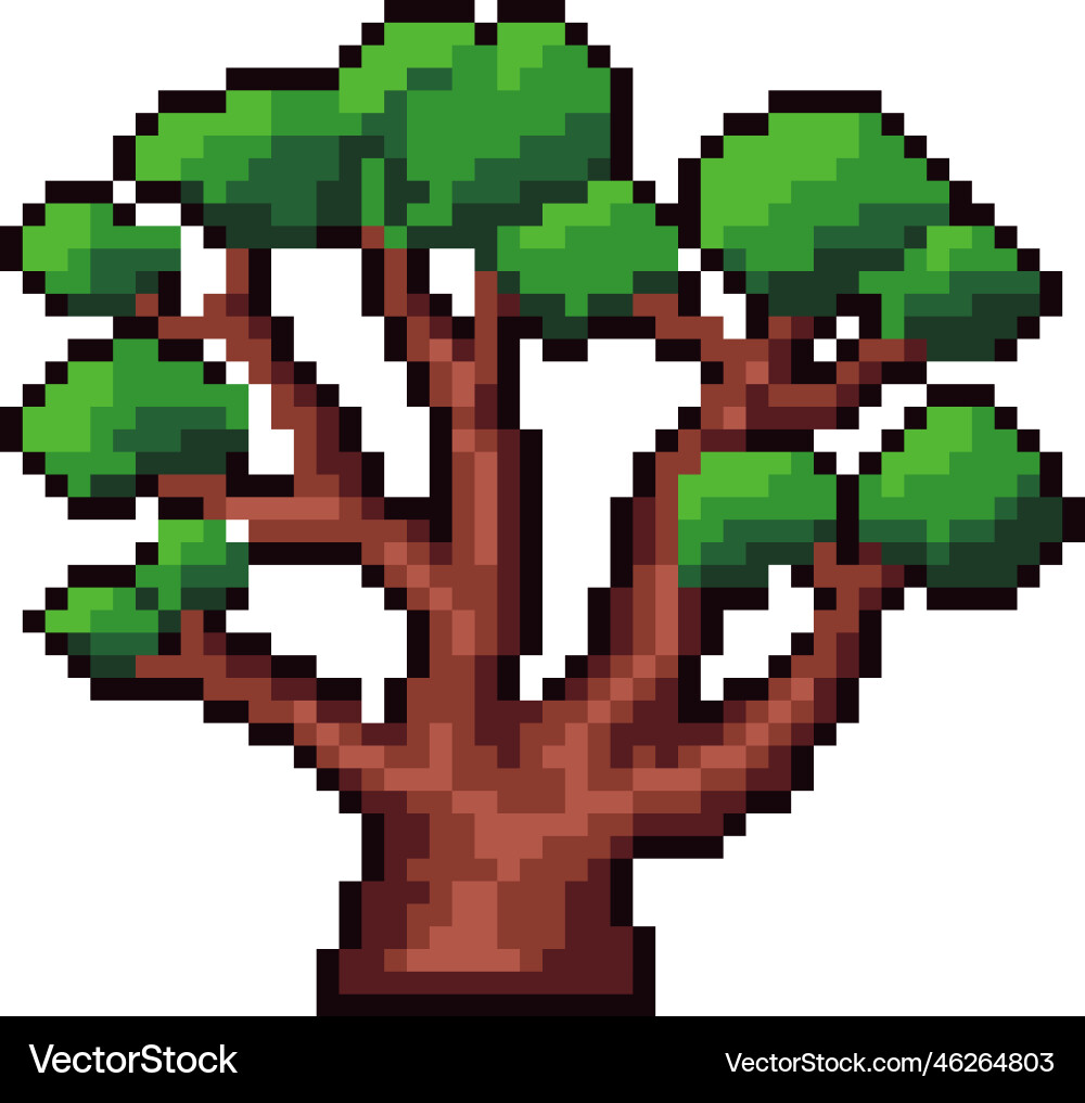 Old massive tree pixelated icon for 8 bit game Old massive tree pixelated icon for 8 bit game Vector Image