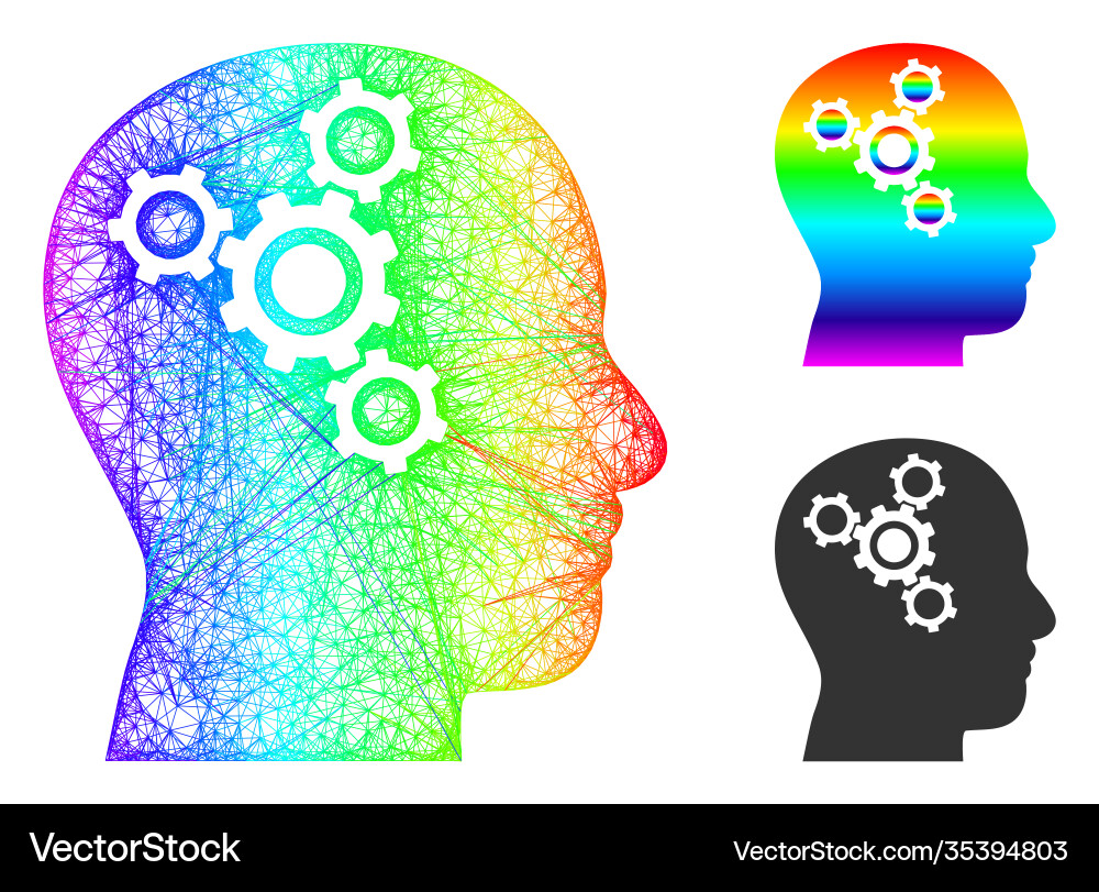 Rainbow linear gradient brain mechanics icon Rainbow linear gradient brain mechanics icon vector image