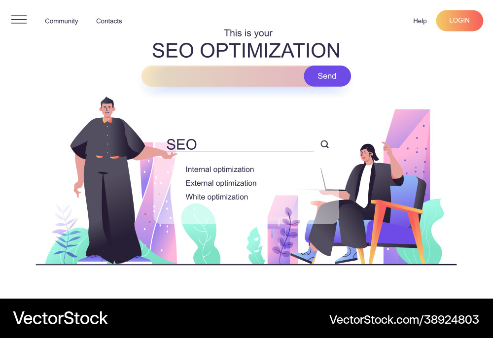 Seo optimization web concept for landing page vector image