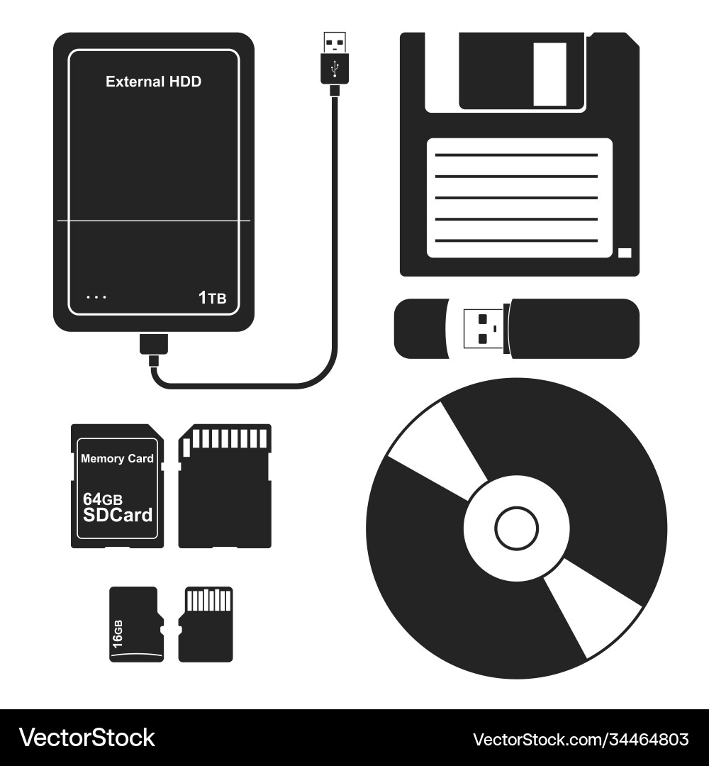 Set external data storage media floppy disk vector image
