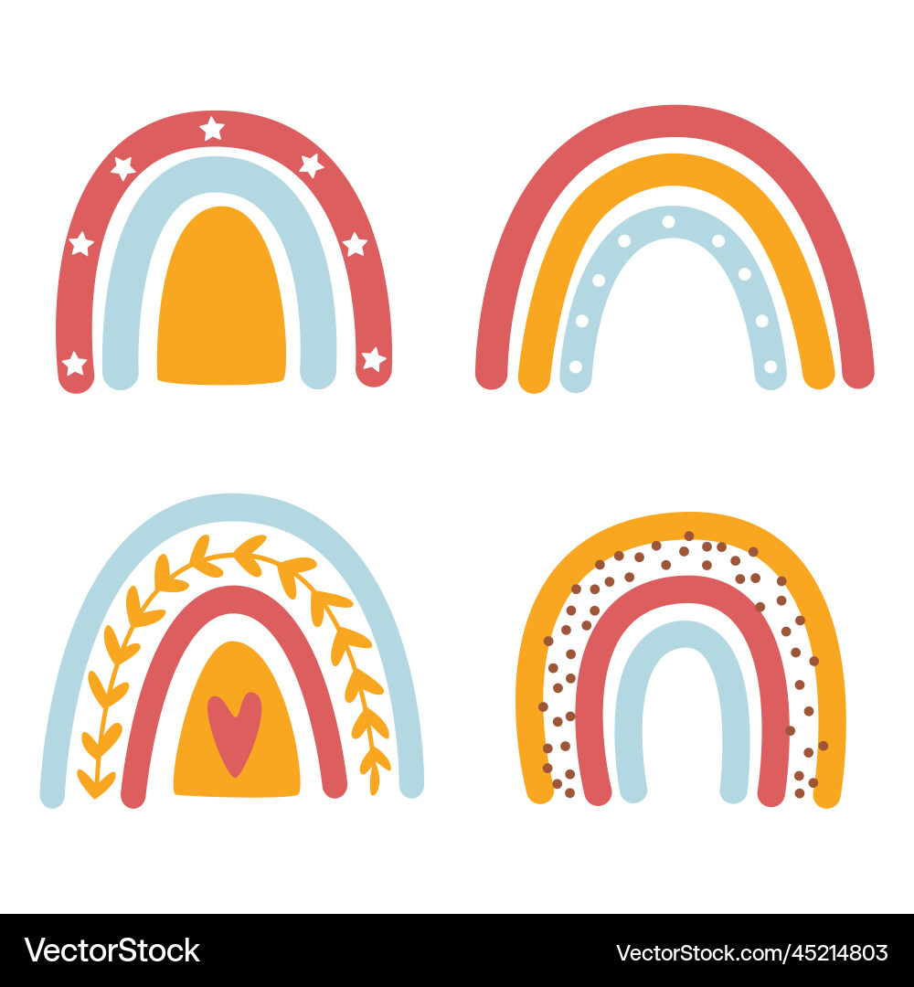 Set of colorful rainbow elements in boho style Set of colorful rainbow elements in boho style vector image