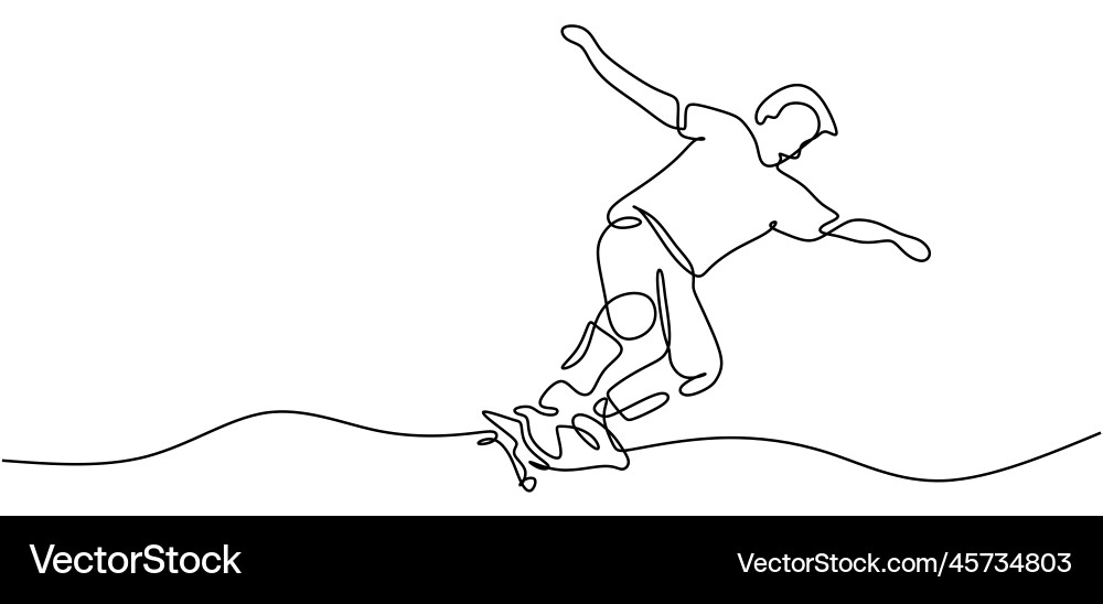 Skateboard game player continuous one line Skateboard game player continuous one line Vector Image