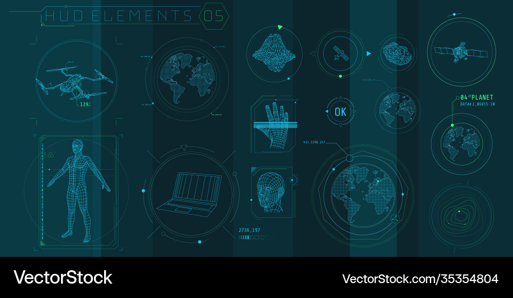 A set hud 3d-scanning elements for futuristic A set hud 3d-scanning elements for futuristic Vector Image
