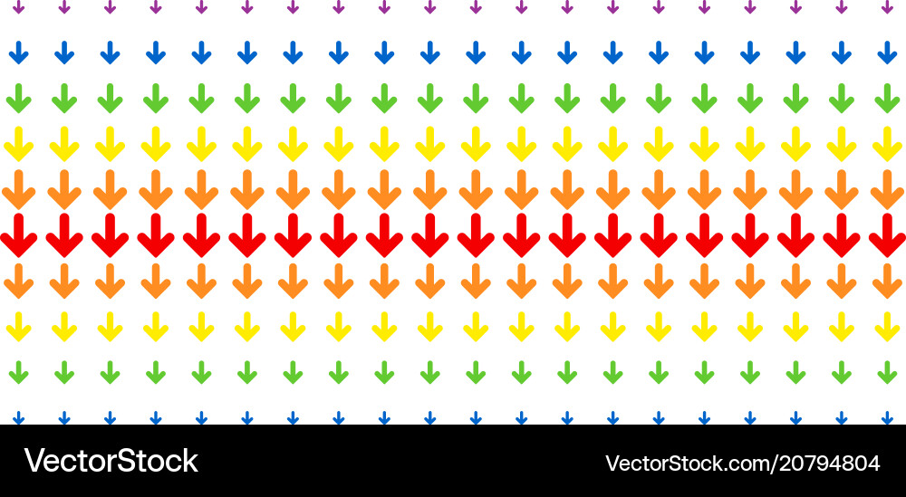 Arrow down shape halftone spectrum pattern Arrow down shape halftone spectrum pattern Vector Image