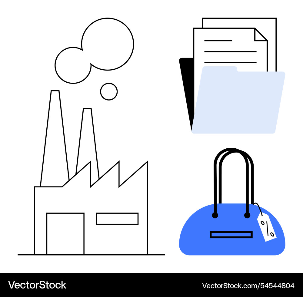 Business documents in folder factory building Vector Image