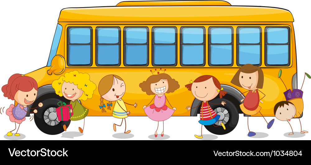 Children Riding School Bus Vector Image