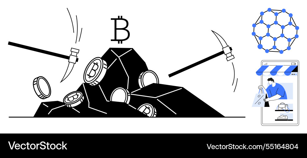 Cryptocurrency mining and blockchain technology vector image
