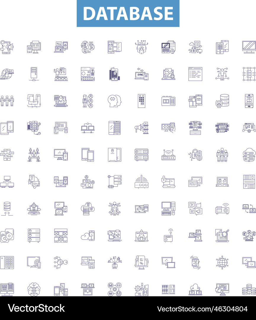 Database line icons signs set store Database line icons signs set store vector image