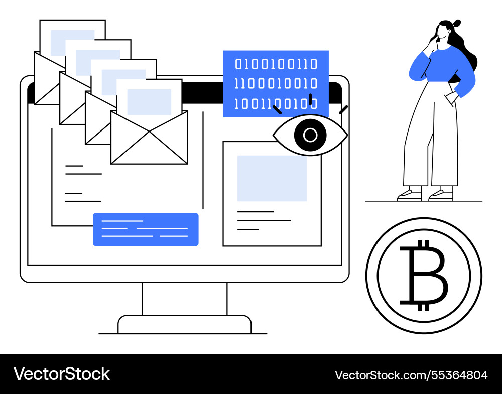 Digital security concept with computer emails Digital security concept with computer emails vector image