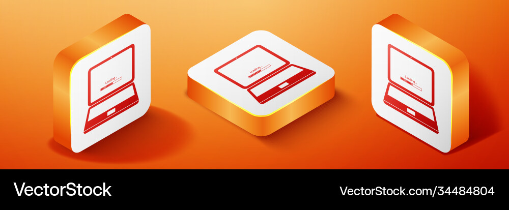Isometric laptop update process with loading bar vector image
